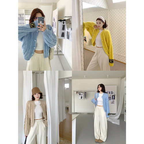 甜辣多多 手工编织羊毛开衫毛衣外套女2026年百搭纯色针织衫W1088