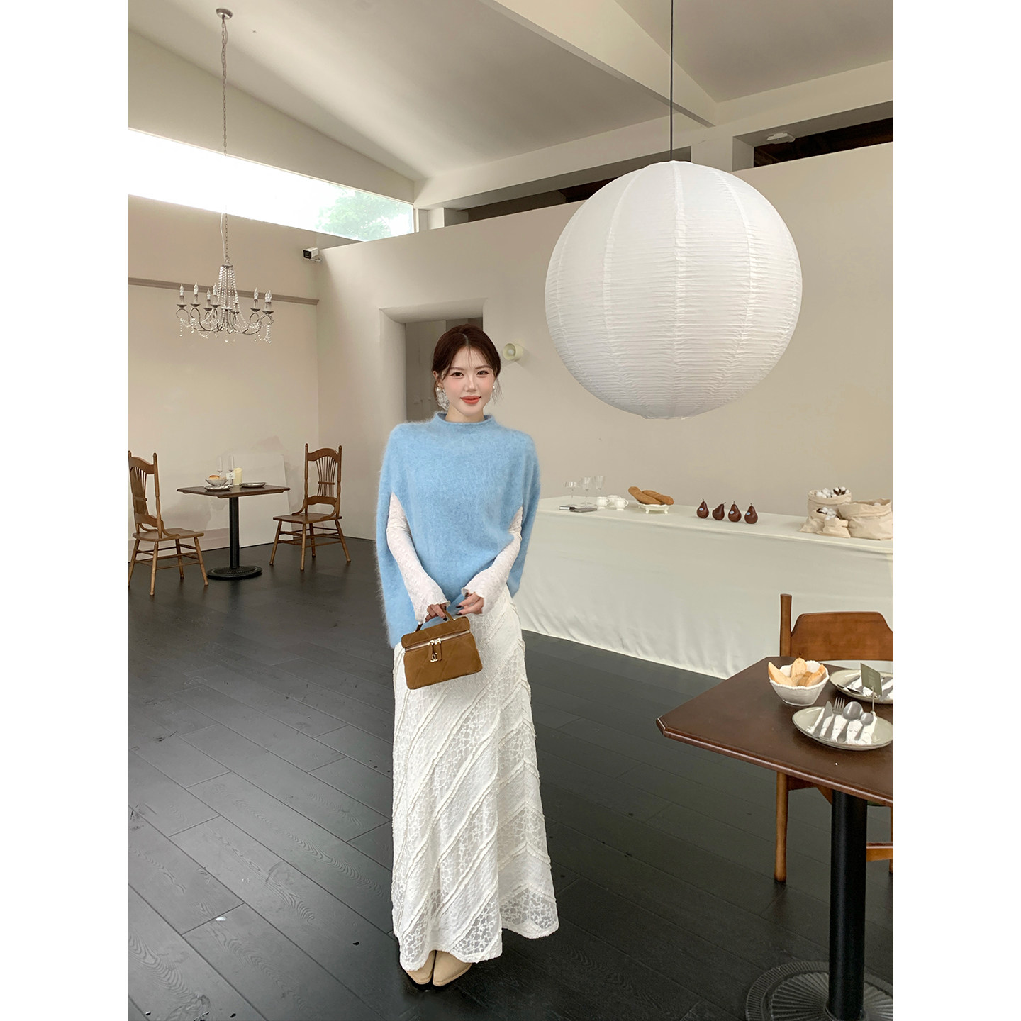 甜辣多多 肌理感蕾丝半身裙女2026年秋法式显瘦长款A字裙J2923图片