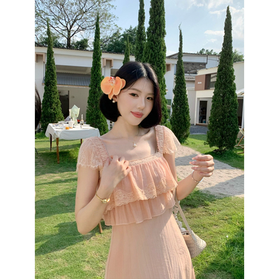 甜辣多多 蕾丝拼接吊带裙2026年春夏荷叶边收腰显瘦连衣裙Z3756