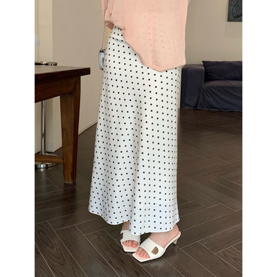 甜辣多多 2026年春夏百搭显瘦梨形A摆长款白色波点半身裙女Z3625