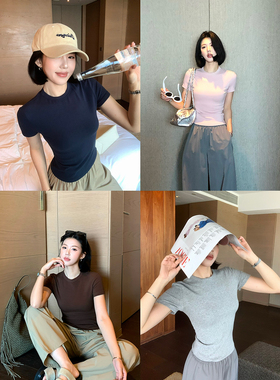 甜辣多多 人生之T 正肩圆领短袖t恤女26春夏百搭显瘦基础款上衣