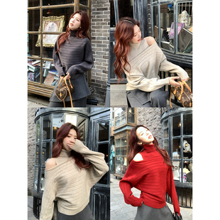 甜辣多多【美肩沦陷】2025冬上衣女高领背心+长袖针织毛衣两件套