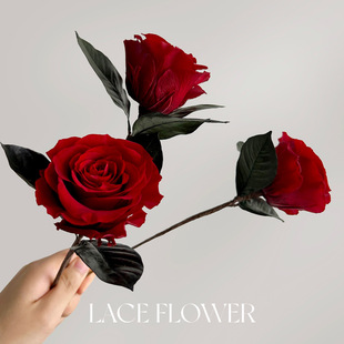 高级感单支红玫瑰永生花有叶子 饰 保鲜花真花干花居家客厅摆放装