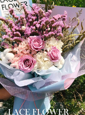 韩式紫色干花花束永生花玫瑰花大手捧送女友生日闺蜜礼物真花上海