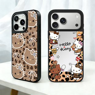 联名Hello Kitty豹纹凯蒂猫适用苹果17ProMax手机壳新款16pro按键全包15por磁吸14plus女13防摔12/11保护套