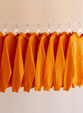 350克橙色 橘色连帽纯色毛圈卫衣男女纯棉宽松bf风情侣上衣外套潮