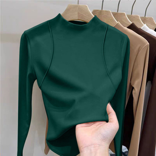 墨绿色中领打底衫女内搭可外穿妈妈冬装保暖上衣2025新款德绒长袖