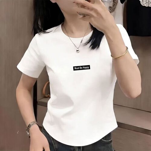 正肩圆领短袖上衣女夏季新款修身显瘦别致t恤白色不规则纯欲小衫