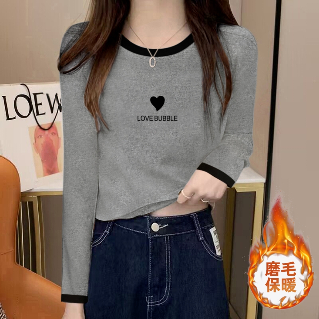 小个子独特别致短款上衣女长袖t恤女2025新款秋冬磨毛莫代尔保暖
