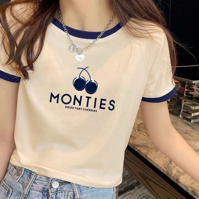 小个子短款纯棉短袖t恤女2025新款修身显瘦正肩上衣设计感小众潮