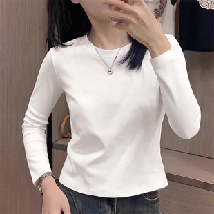 2025新款 正肩小个子长袖 小上衣女白色显瘦内搭打底衫 春秋纯色短款