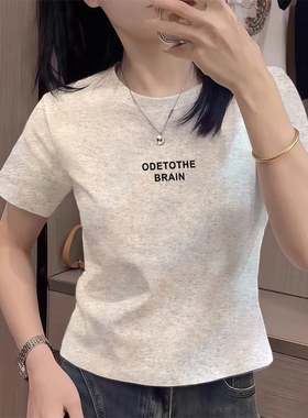 小个子正肩独特别致短款洋气卡腰上衣纯棉短袖t恤女2025夏季新款