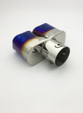 汽车通用一出二方口尾喉改装排气管尾嘴轿车不锈钢双出尾喉烤蓝款