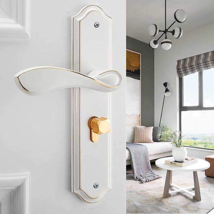 基亚简约轻奢瓷白色室内卧室实木门锁家用静音房门锁手把通用锁具