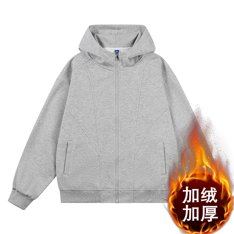 Fearless Land纯色卫衣拉链衫上衣休闲加绒运动加厚宽松连帽男女