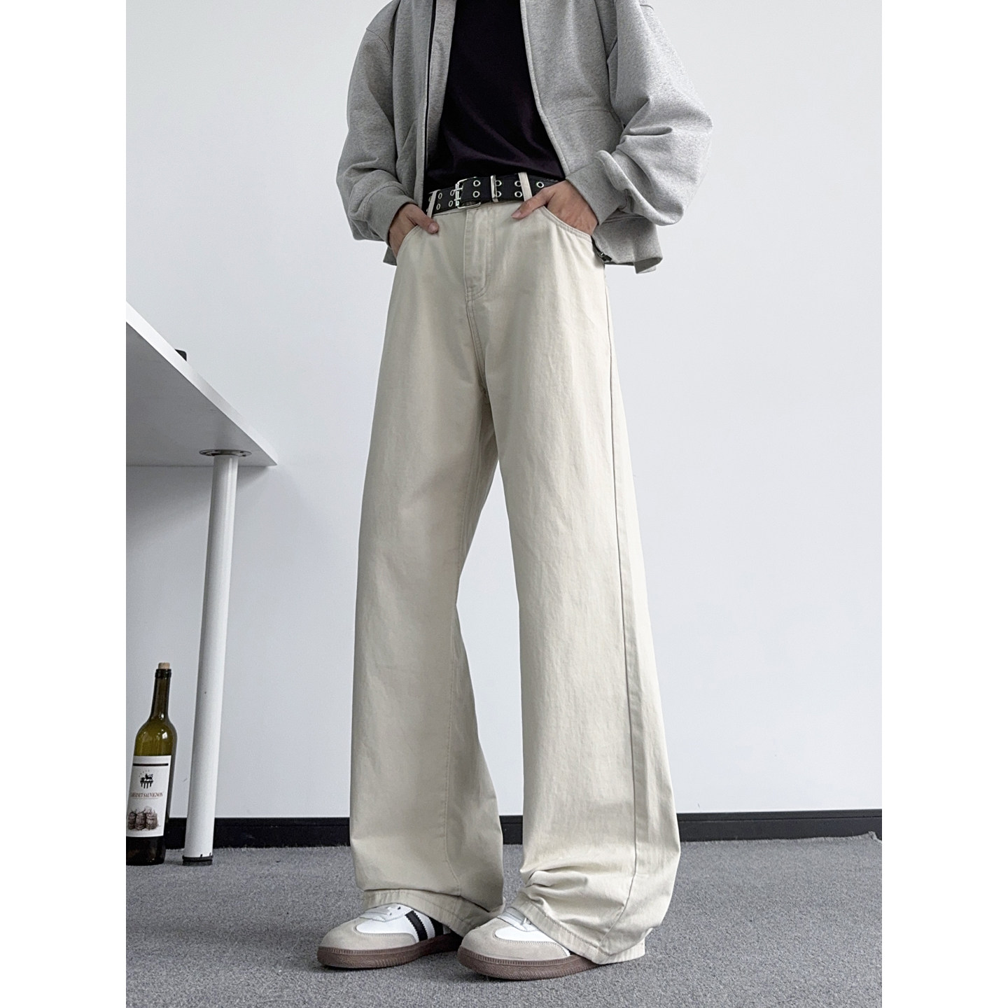 Fearless Land纯色男士牛仔裤休闲学院微喇显腿长全棉显瘦修身