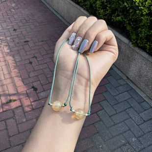 原创茶西瓜黄水晶单珠项链手工编织绳小众学生显白轻奢时尚锁骨链