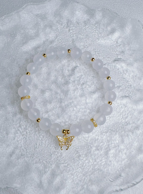 NEW原创新品新款巨划算推荐HOT白玛瑙手链女水晶银饰镀金蝴蝶吊坠