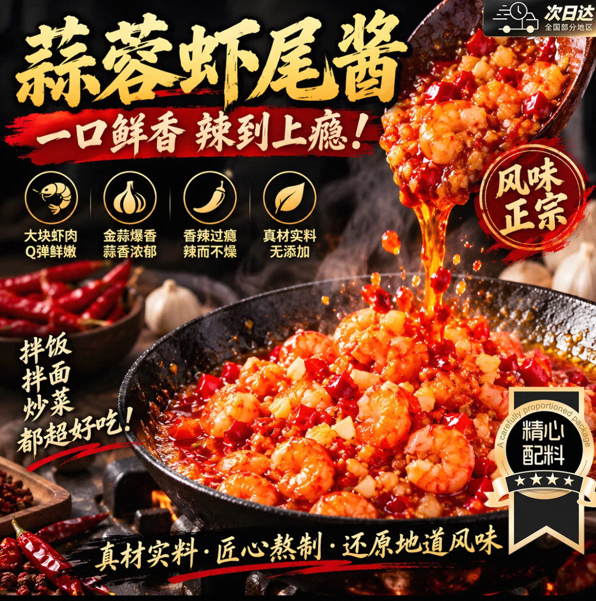 【一口鲜香】蒜蓉虾尾酱剁辣椒小龙虾酱拌面拌饭酱香辣新鲜下饭酱