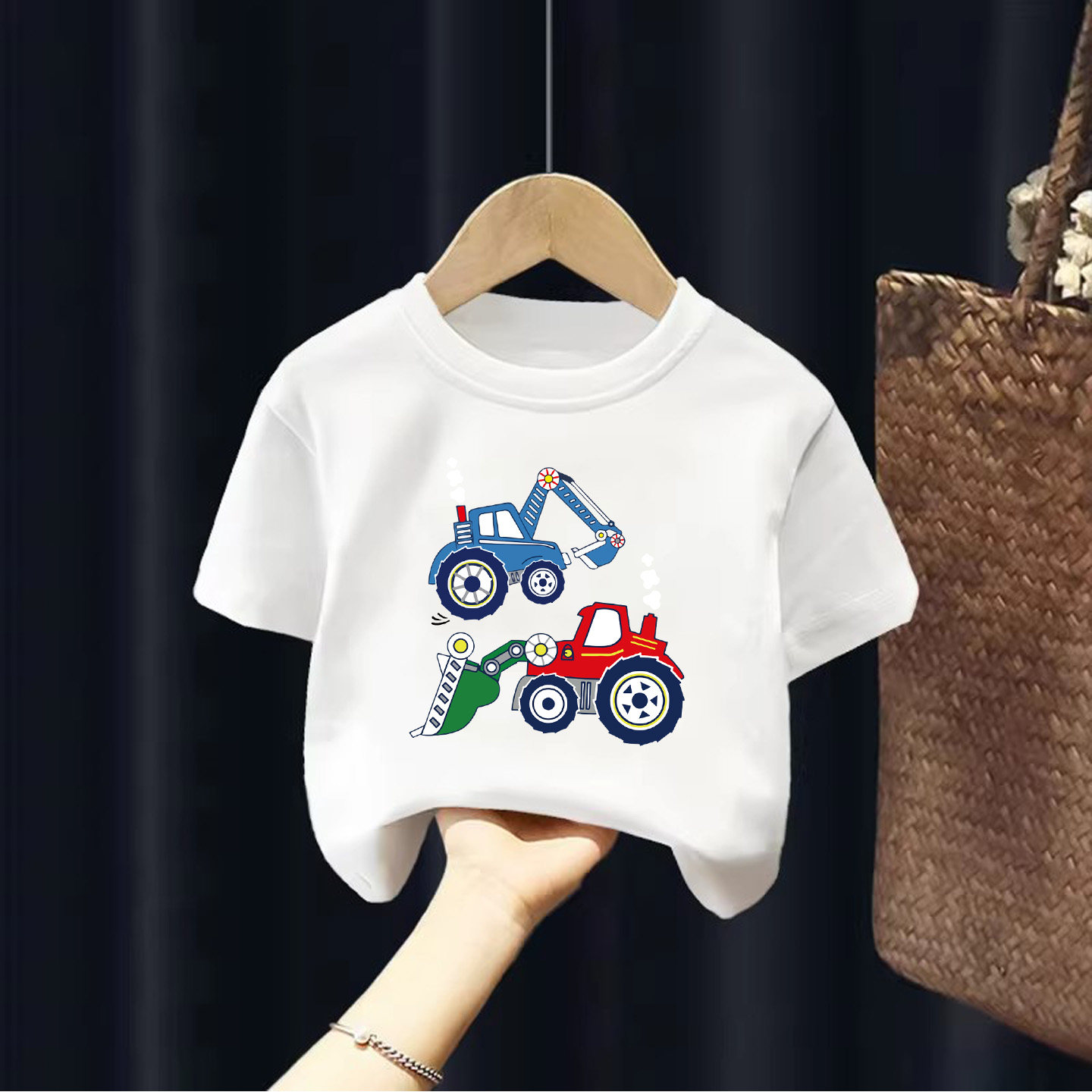 纯棉中小童衣服男童挖掘机短袖T恤夏季小男孩儿童上衣宝宝半袖t恤