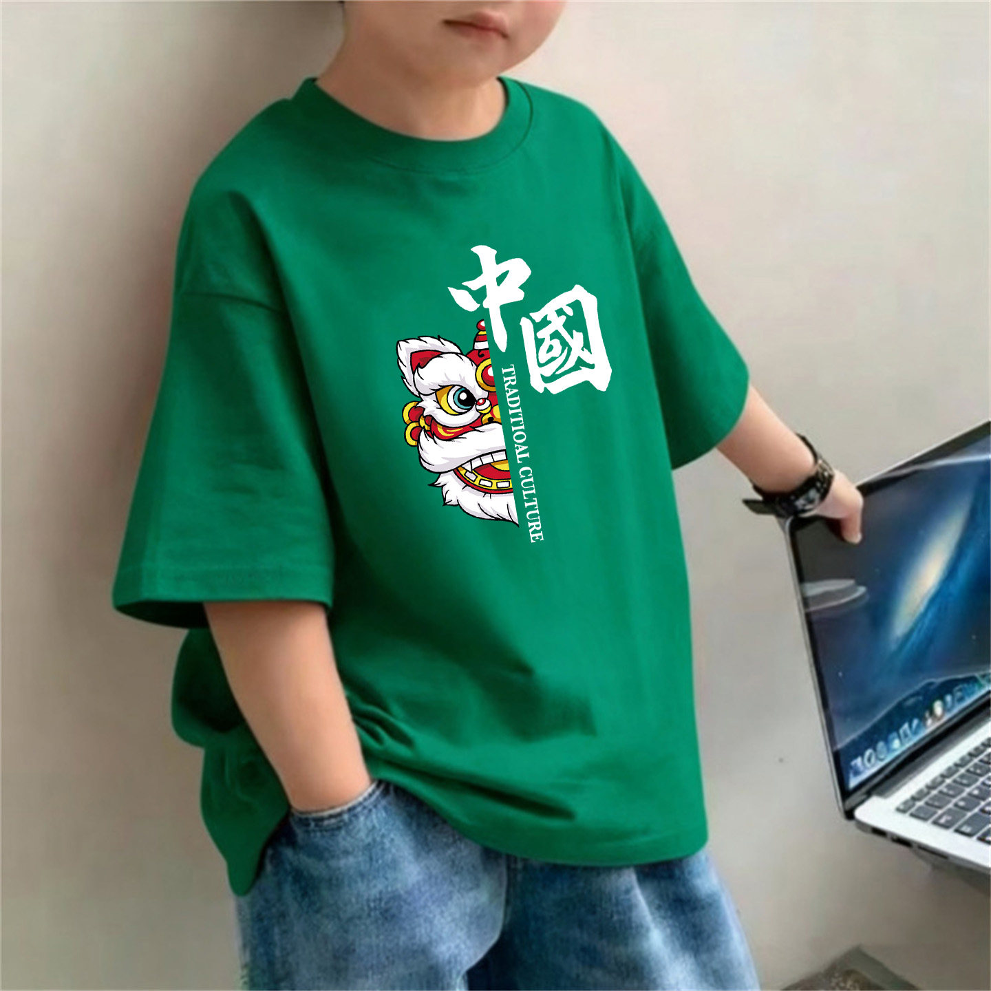 儿童短袖T恤纯棉国庆演出服六一儿童节小学生啦啦队短袖班服上衣
