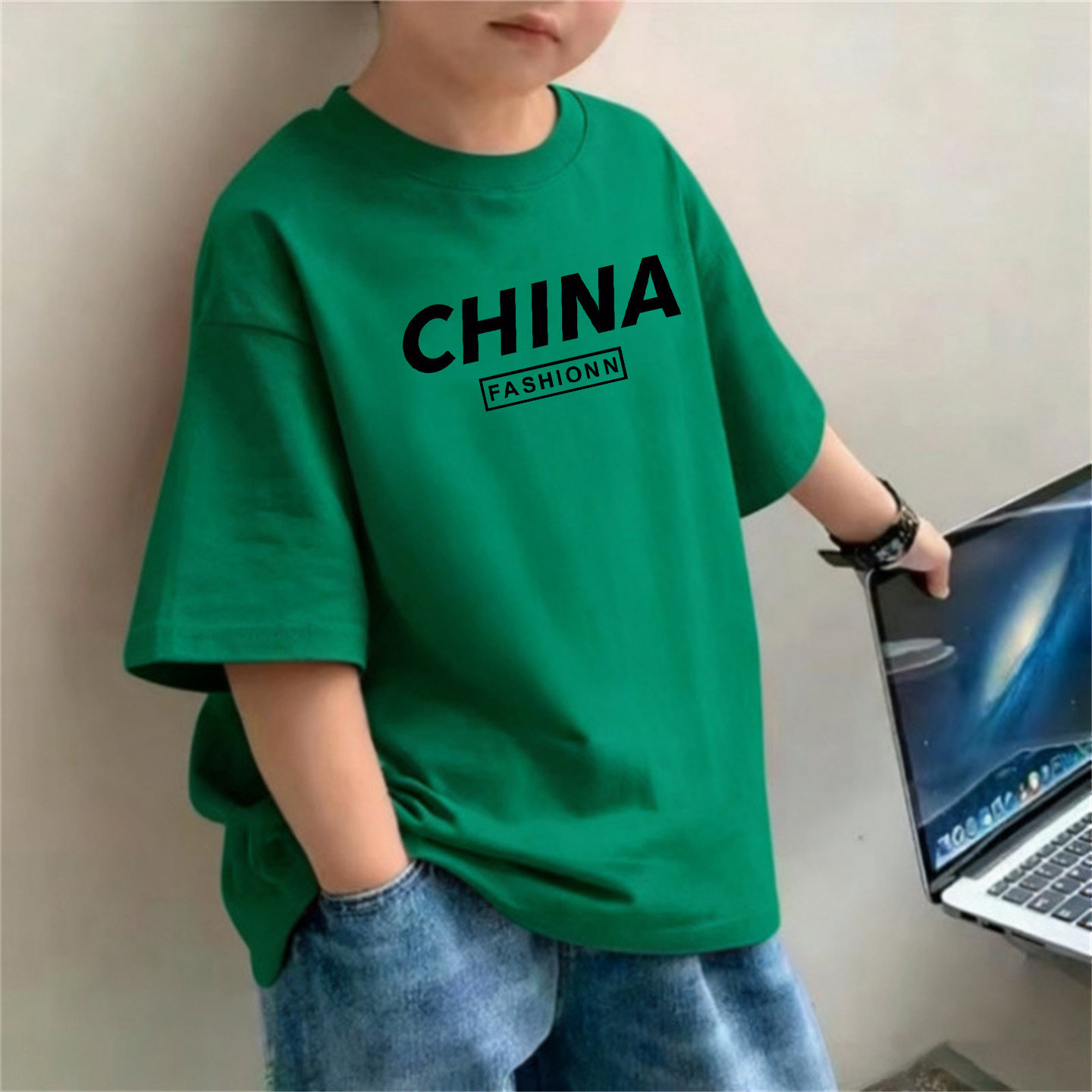 儿童短袖T恤纯棉中国风印花男童夏季2026新款宽松夏装圆领款童装