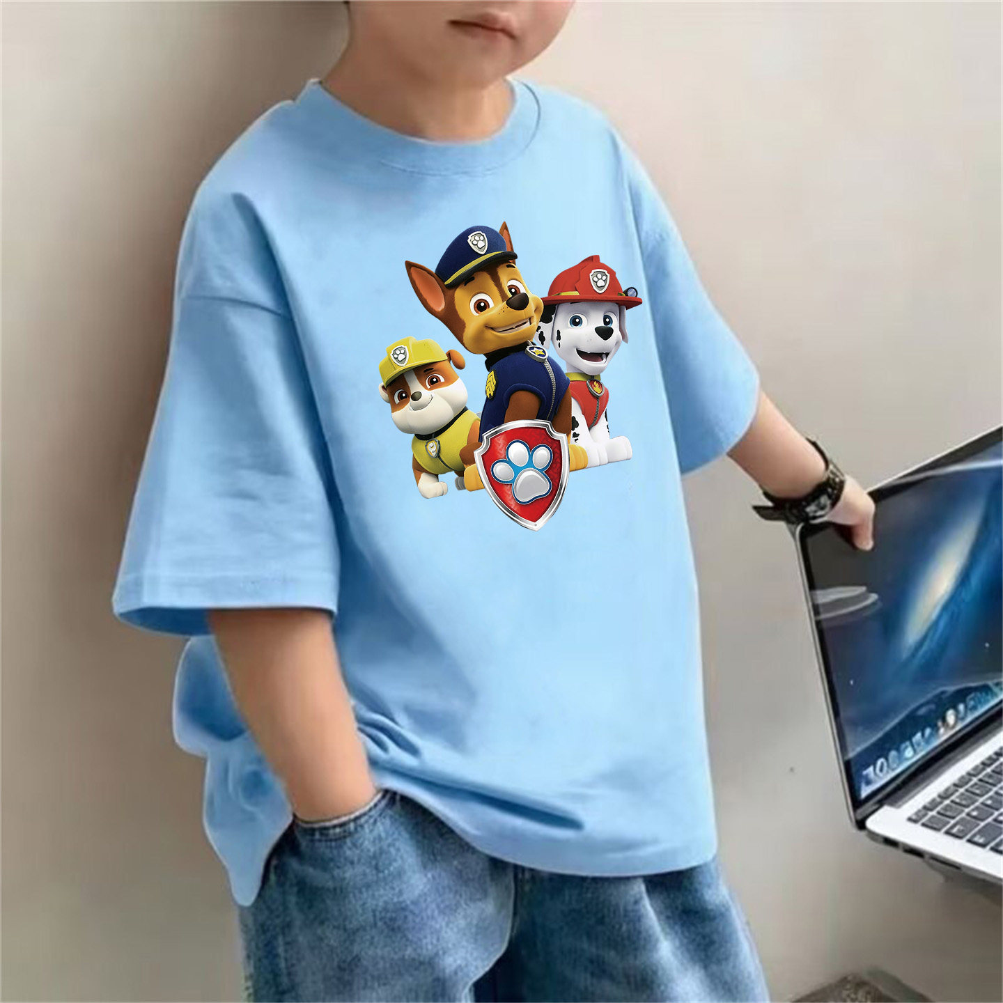 儿童汪汪队衣服男女童短袖T恤中小童宝宝纯棉薄款上衣夏装体恤衫