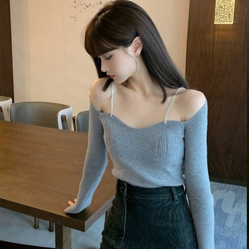 秋冬款女装2025新款长袖内搭性感吊带辣妹毛衣短上衣针织打底衫女