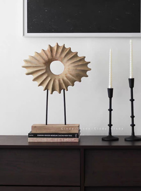 美学侘寂风原木手工雕刻 太阳民宿酒店家居艺术摆件