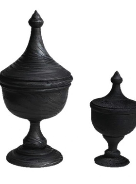 手工制作木质碳化黑色金杯造型家居民宿样板间装饰品摆件