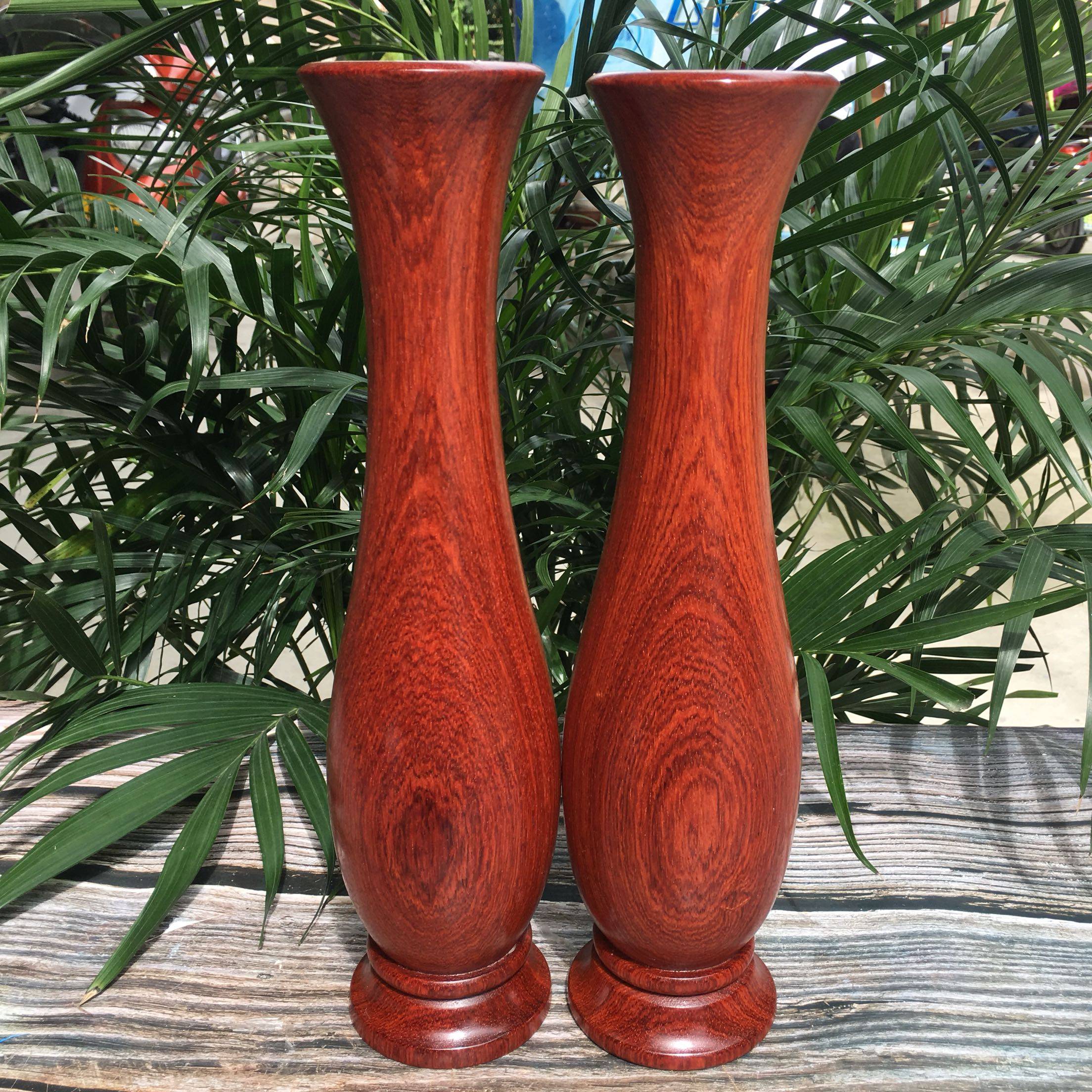 中式家居装饰花瓶缅甸花梨木大果紫檀深红老料插花瓶缅花实木花瓶