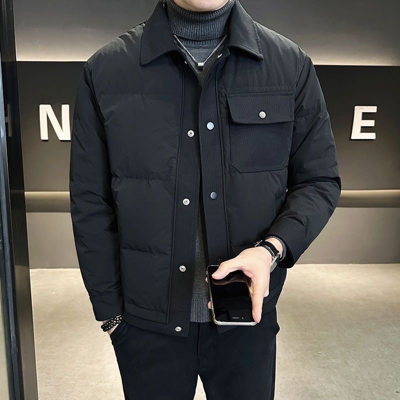 爆款翻领棉服男士轻冬装2025新款高端修身衬衣式外套男行政夹克