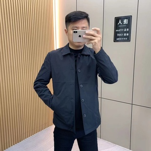 2023秋冬新款商务休闲百搭纯色净版男士轻薄棉服夹克外套翻领上衣