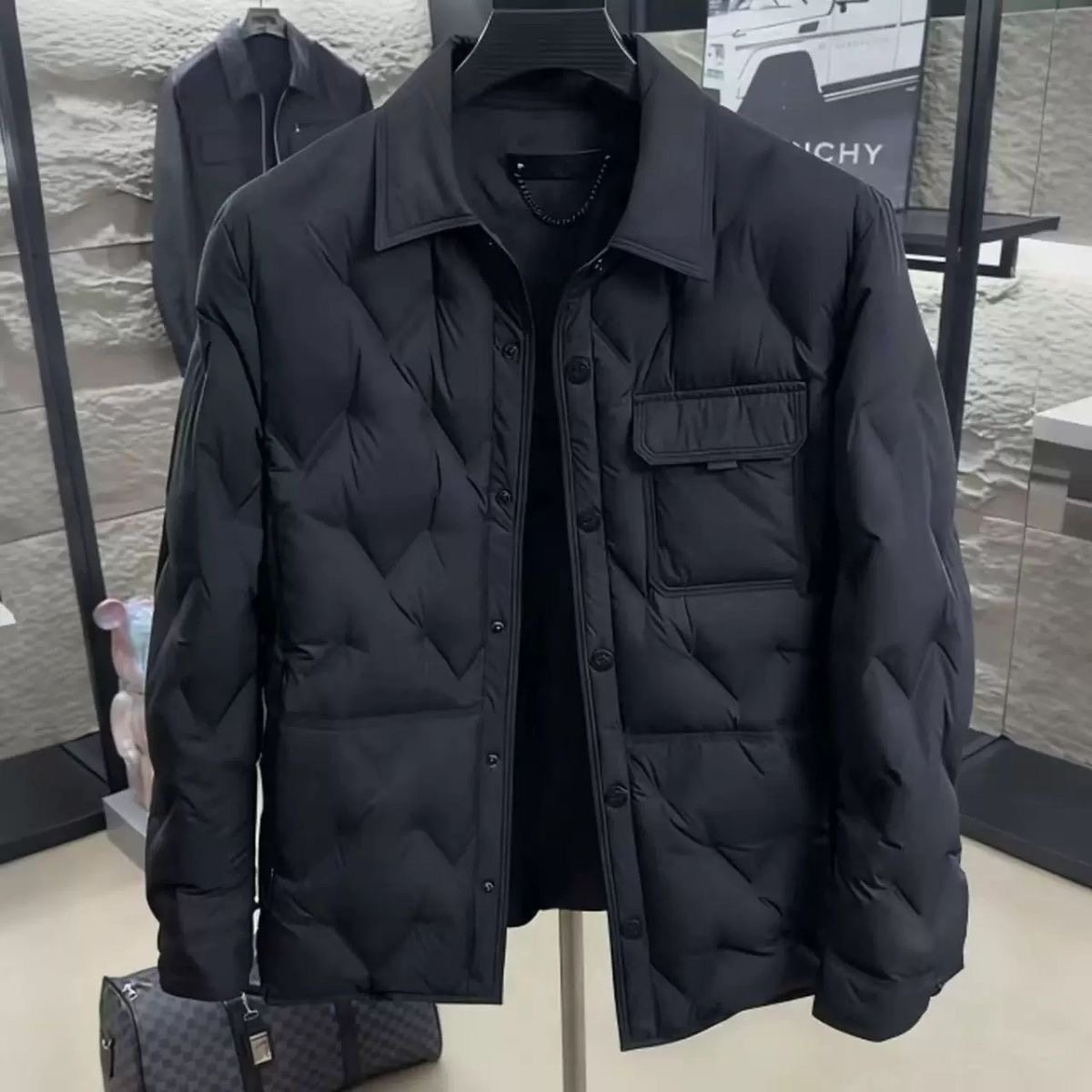 男士冬季新款轻薄棉服百搭拼接翻领保暖时尚外套夹克商务休闲外衣