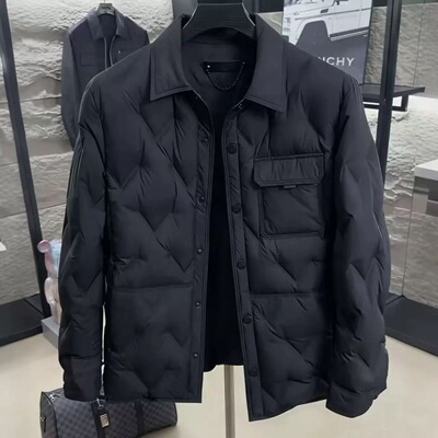 男士冬季新款轻薄棉服百搭拼接翻领保暖时尚外套夹克商务休闲外衣