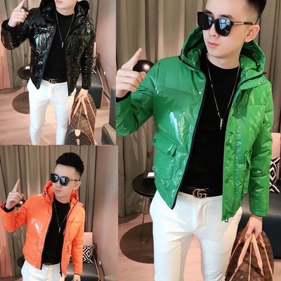 新款连帽亮面棉服男款冬季加厚保暖棉衣短款外套男潮流帅气小棉袄