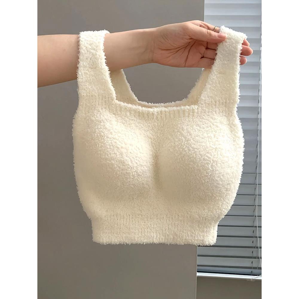 带胸垫毛绒保暖背心秋冬免穿文胸