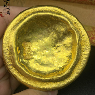 古玩古代金元宝黄铜金饼马蹄金锭道具古董金条金块金砖小黄鱼摆件