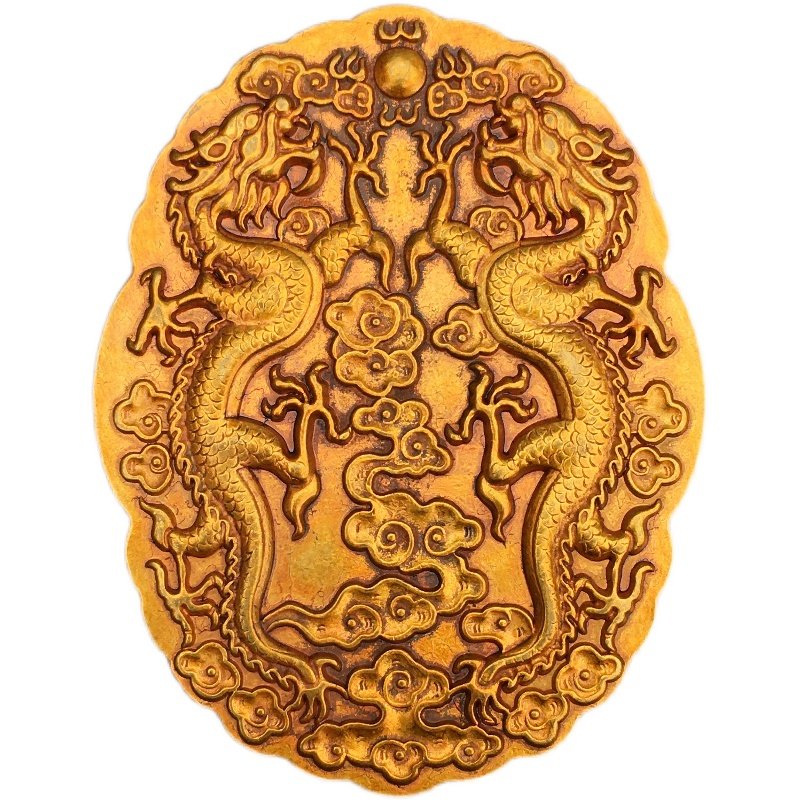 古玩古董双龙金令圣旨金牌仿古代令牌兵符信物腰牌子母令一套两个_虎窝淘