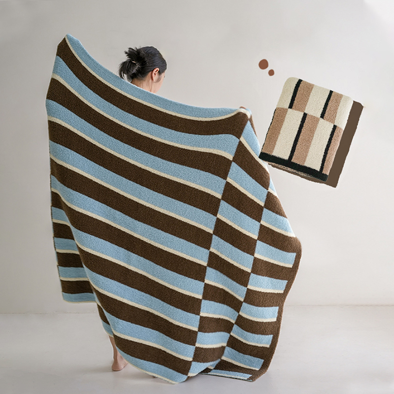 美式复古条纹针织毛毯