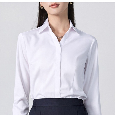 女士职业衬衫竹纤维V领暗扣白色衬衣商务气质工装衬衣上班面试