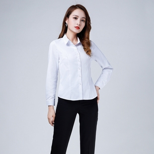白衬衫女不透修身棉料长袖棉衬衣正装职业OL工作服短袖工装打底衫