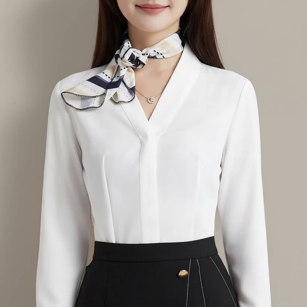 女职业装无领大v空乘面试制服衬衫空姐艺考服装韩版修身移动工装