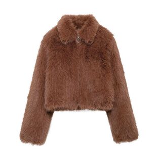 宽松保暖翻领人造皮草短款 新款 拉链外套 欧美风女装 ZR外贸批发