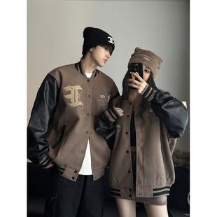 复古棒球服学生拼接刺绣宽松休闲一件代发 美式 202年秋冬季 情侣装