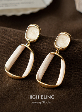 复古小众简约方圆脸几何秋冬耳饰耳坠无耳洞女蚊香盘耳夹气质港风