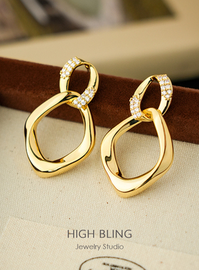 方圆脸秋冬中古复古港风几何耳饰无耳洞女蚊香盘耳夹轻奢设计感