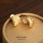 时髦港风复古褶皱镀金气质复古耳钉女耳饰耳环无痛蚊香盘耳夹金色