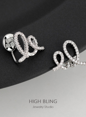 小众气质满钻锆石几何耳饰无耳洞女蚊香盘耳夹精致周雨彤同款耳环