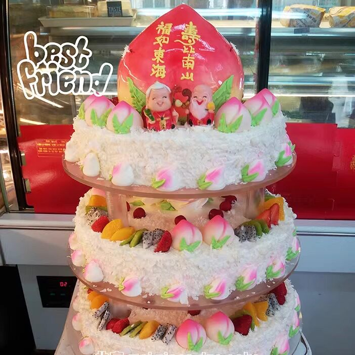 三层加高款多层祝寿寿桃蛋糕  老人过生日60 6670 88 90大寿